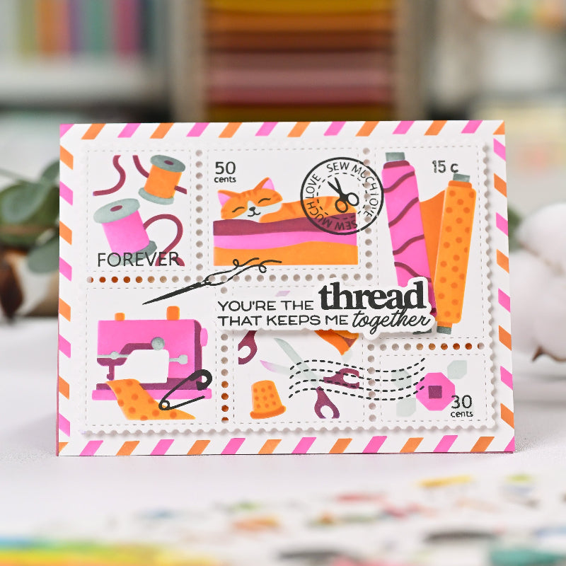 Waffle Flower Postage Collage Sew Fun Stencils 422031 thread