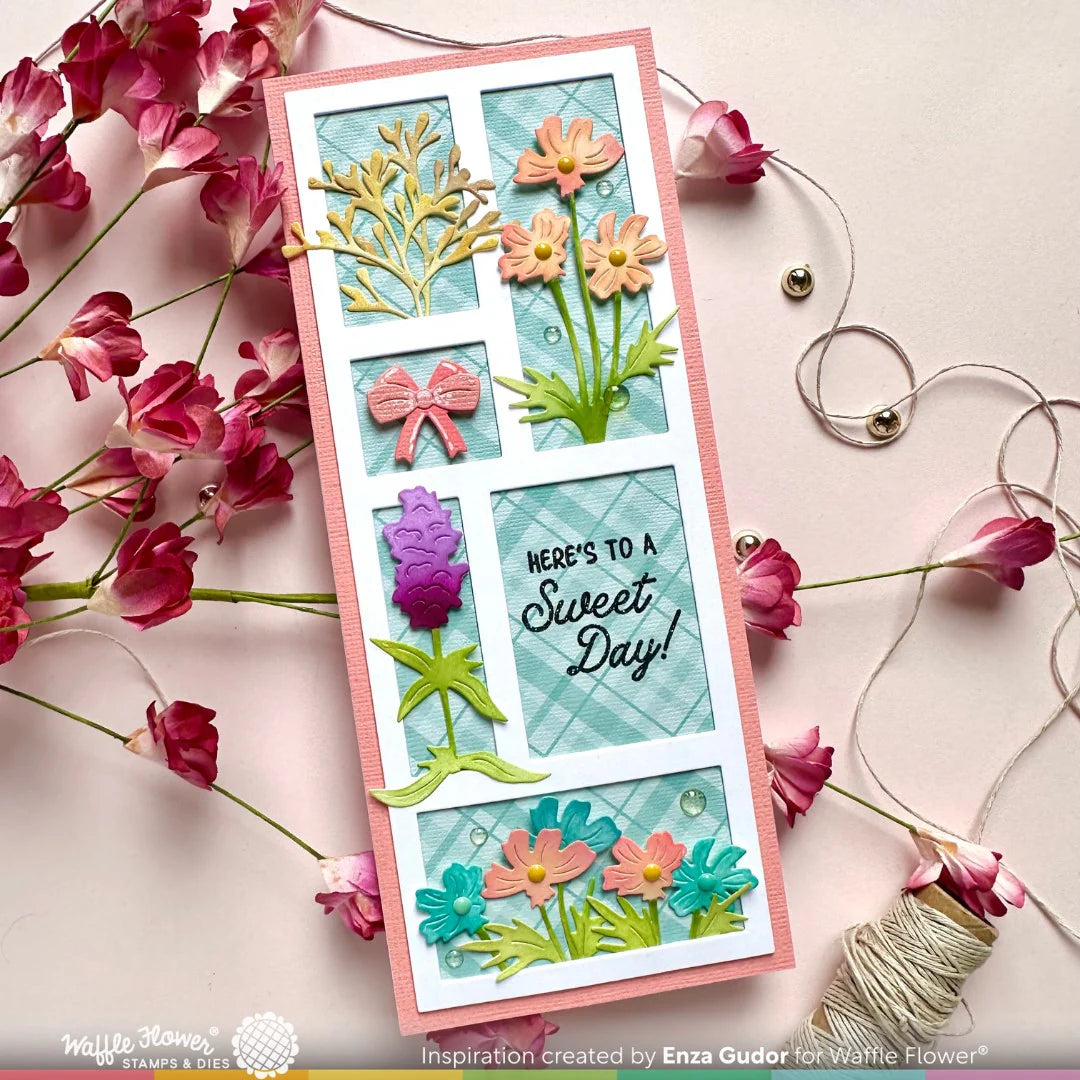 Waffle Flower Postage Collage Slimline Die and Slimline Blocks Die Set flowers