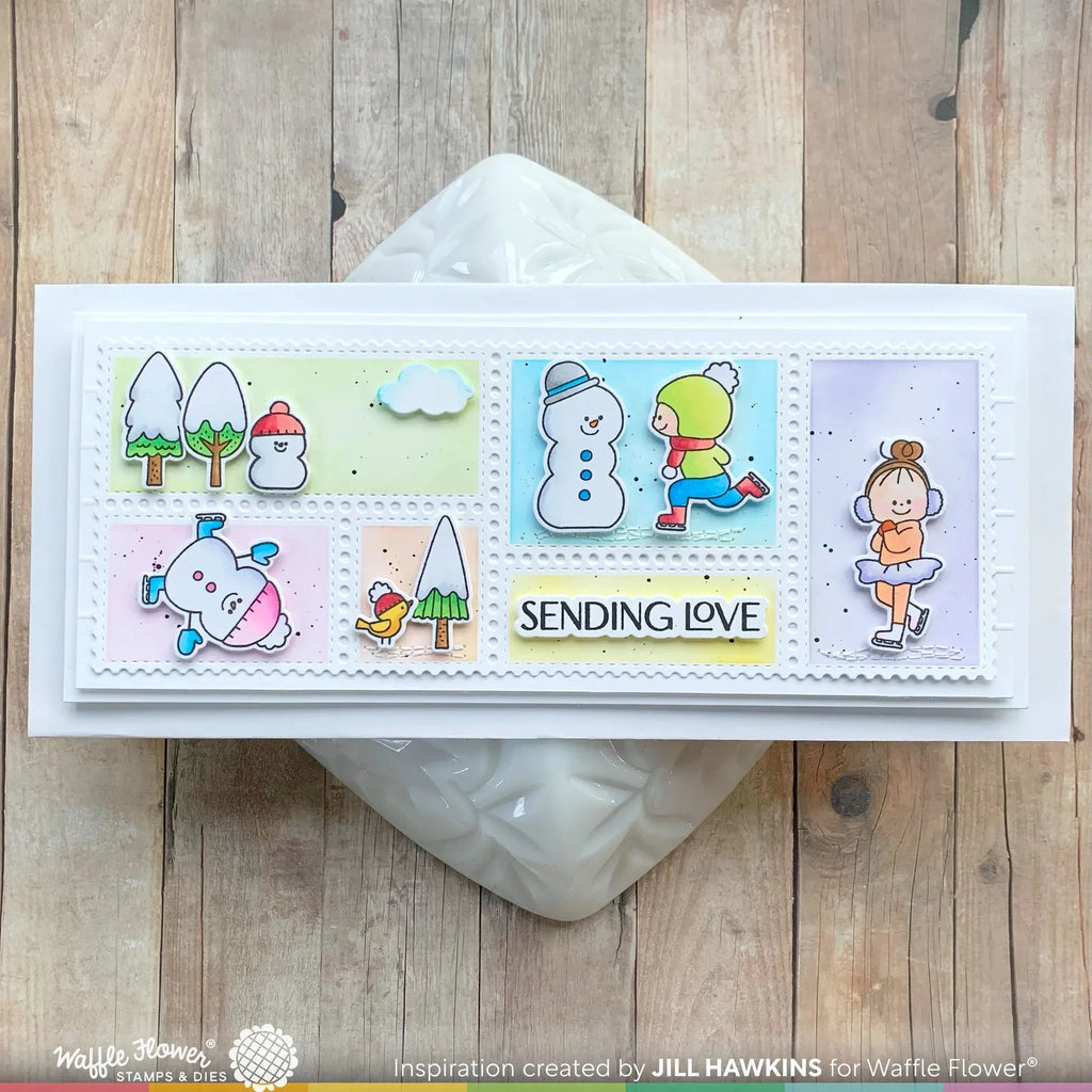 Waffle Flower Postage Collage Slimline Die and Slimline Blocks Die Set snow