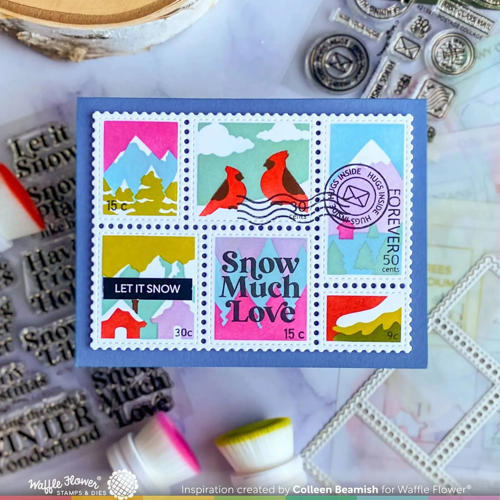 Waffle Flower Postage Collage Snowy Stencils 421881 cardinals