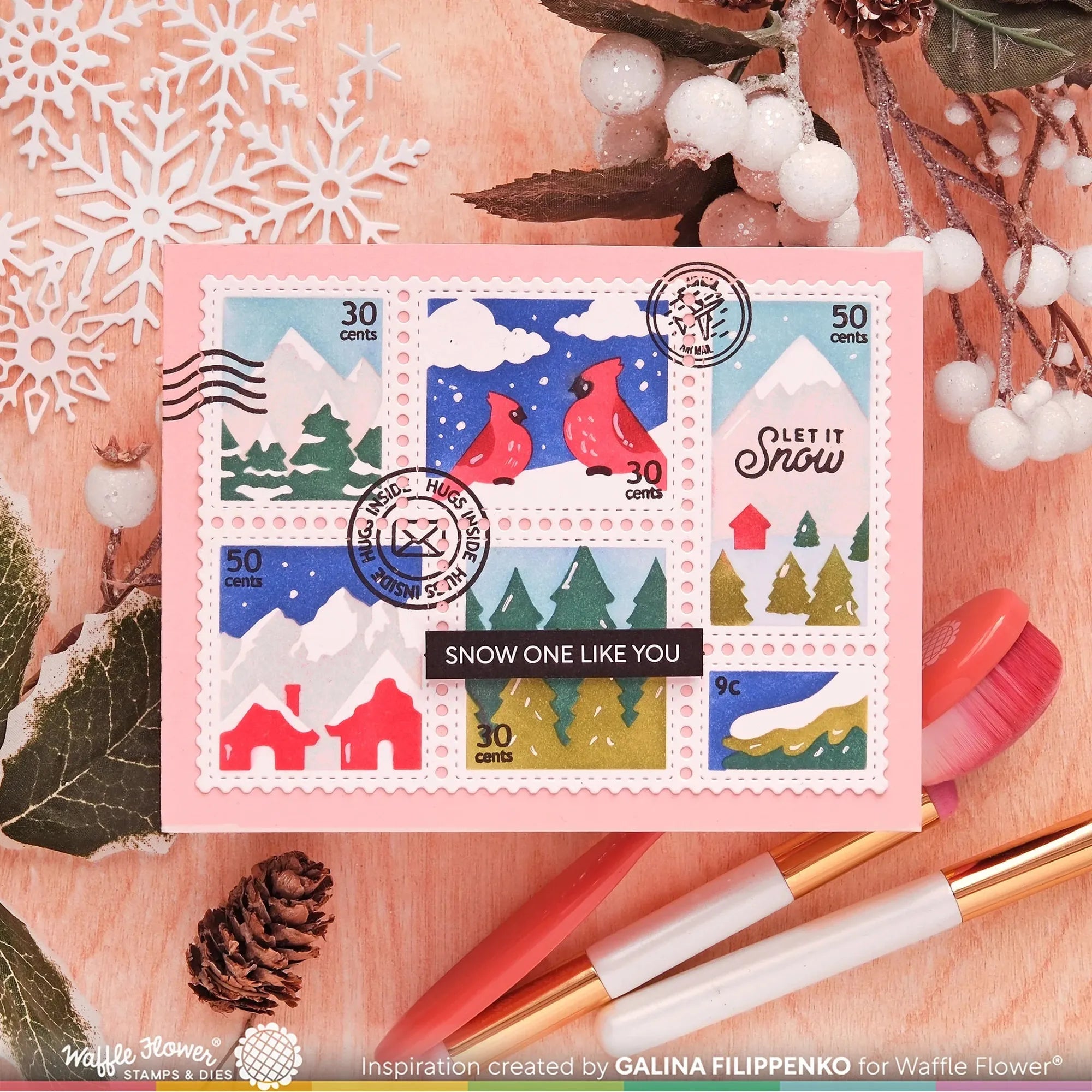 Waffle Flower Postage Collage Snowy Stencils 421881 houses