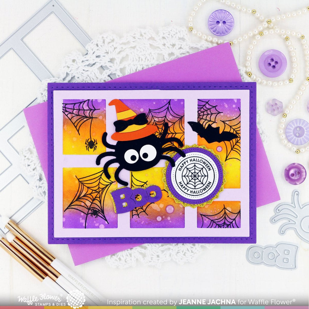 Waffle Flower Postage Collage Spider Web Clear Stamps 421833 boo