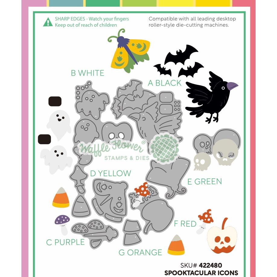 Waffle Flower Postage Collage Spooktacular Icons Dies 422480 layering guide