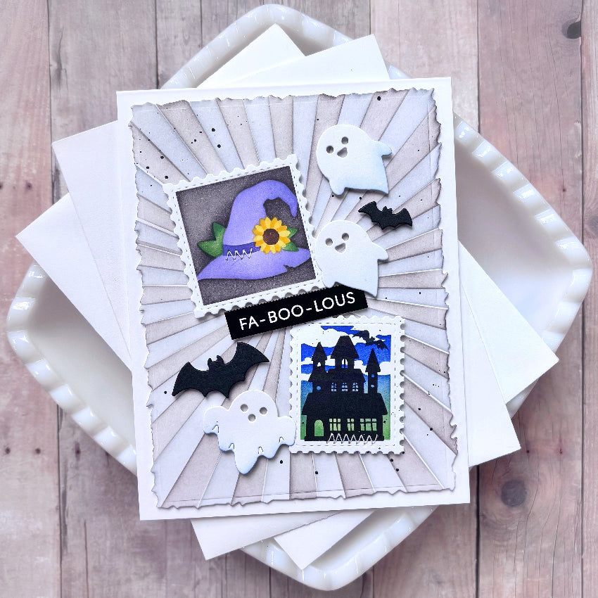 Waffle Flower Postage Collage Spooktacular Icons Dies 422480 three ghosts card