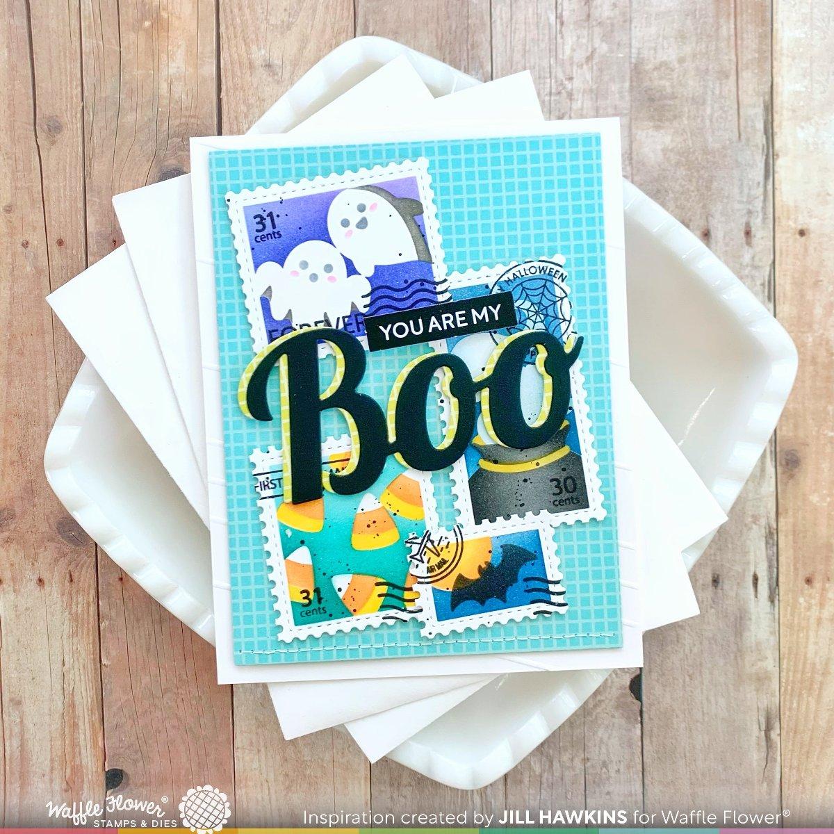 Waffle Flower Postage Collage Spooktacular Stencils 421832 boo