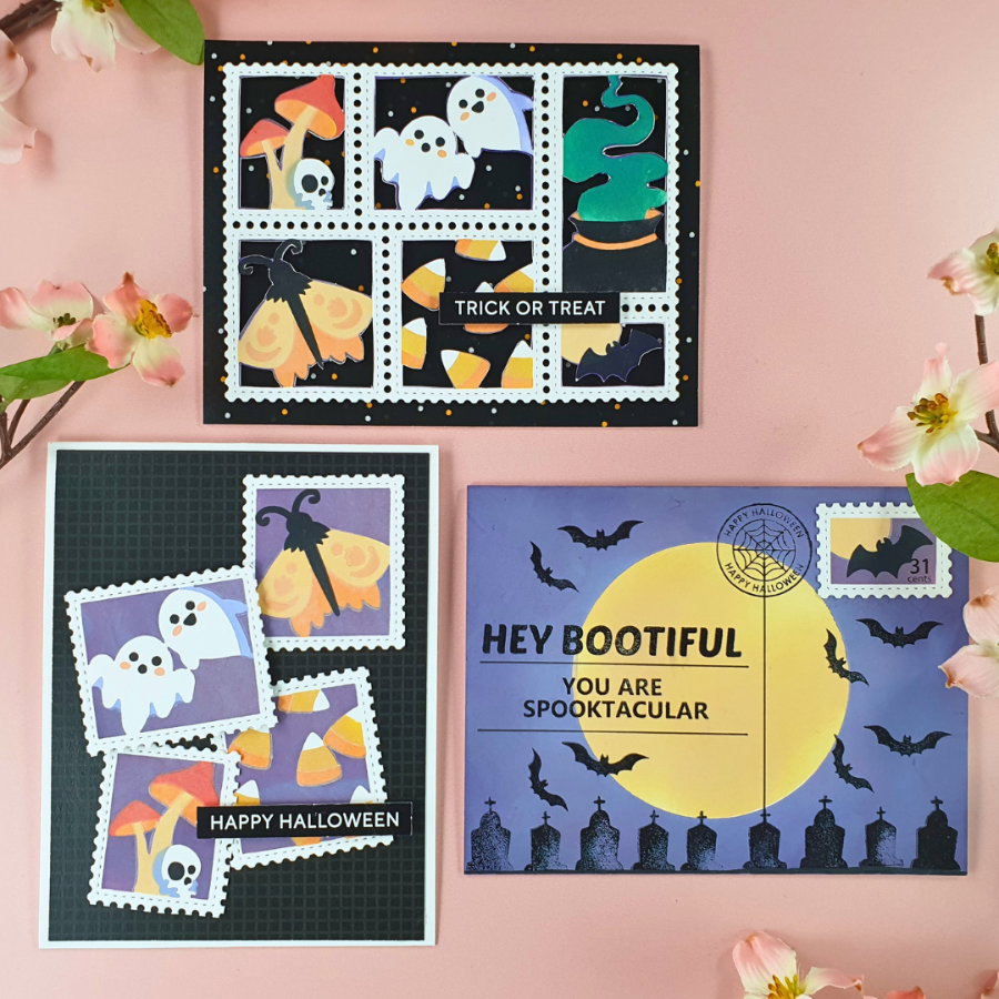 Waffle Flower Postage Collage Spooktacular Stencils 421832 bootiful
