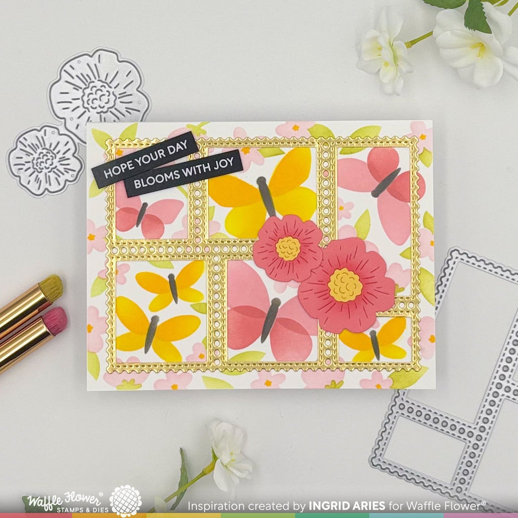Waffle Flower Postage Collage Spring Breeze Stencil 421943 flowers