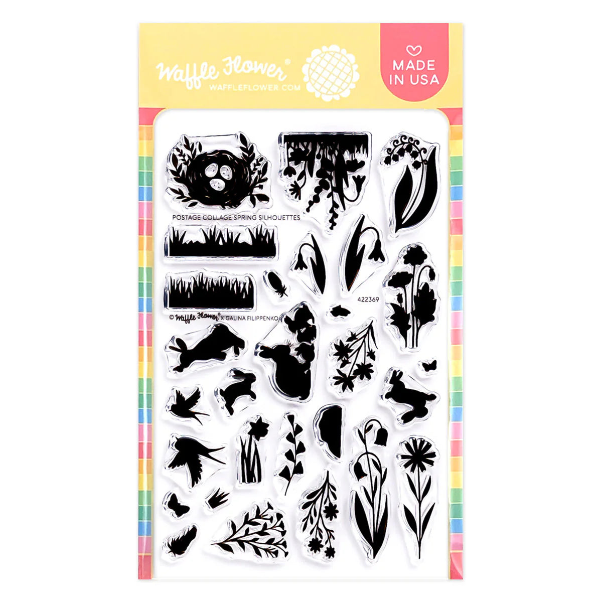 Waffle Flower Postage Collage Spring Silhouettes Clear Stamps 422369