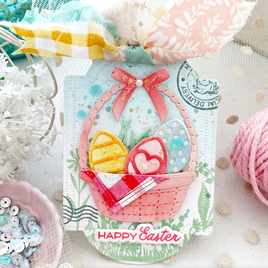 Waffle Flower Postage Collage Spring Silhouettes Clear Stamps 422369 easter tag