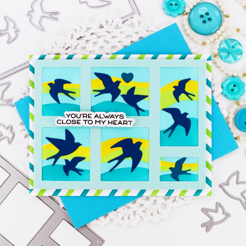 Waffle Flower Postage Collage Swallow Silhouettes Dies 422432 close to my heart card