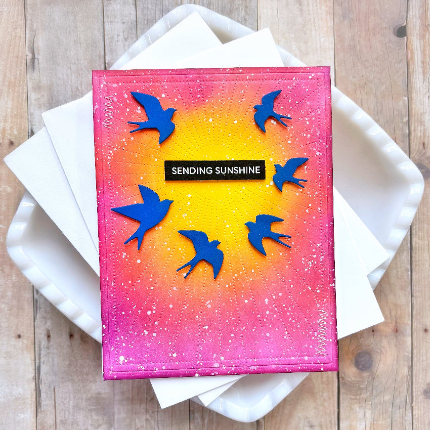 Waffle Flower Postage Collage Swallow Silhouettes Dies 422432 sending sunshine card