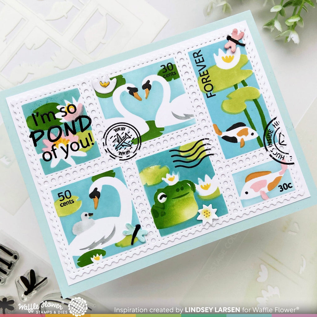 Waffle Flower Postage Collage The Pond Stencils 421891 frog