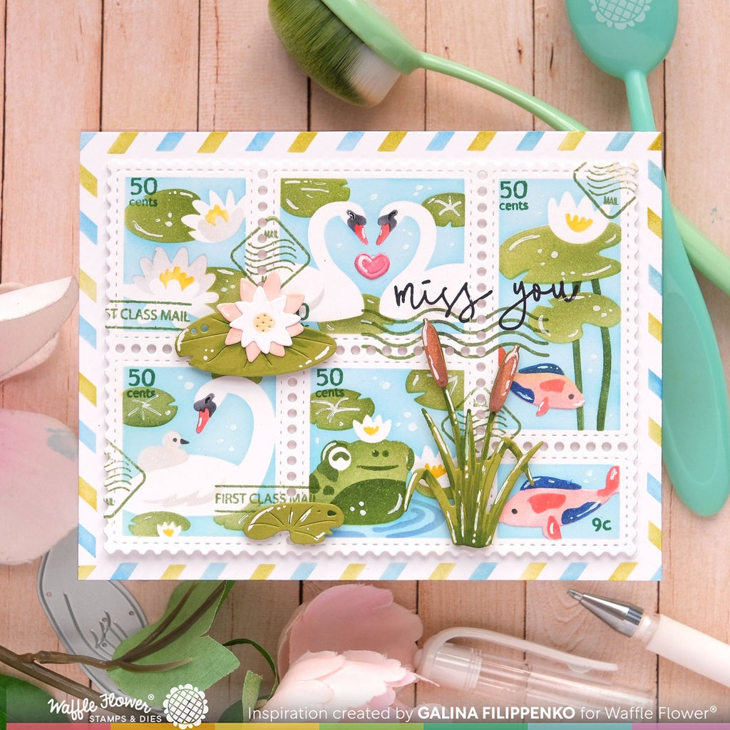 Waffle Flower Postage Collage The Pond Stencils 421891 miss you