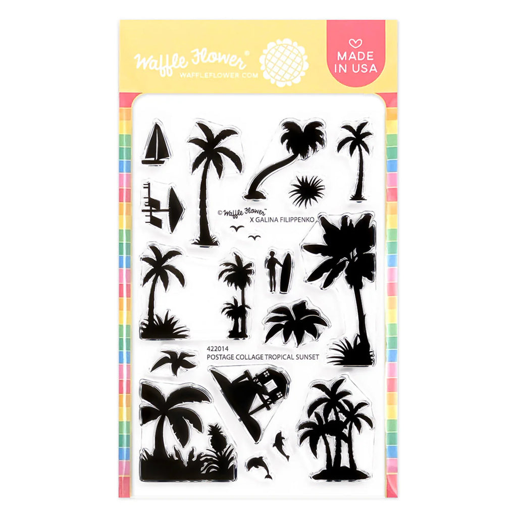 Waffle Flower Postage Collage Tropical Sunset Clear Stamps 422014