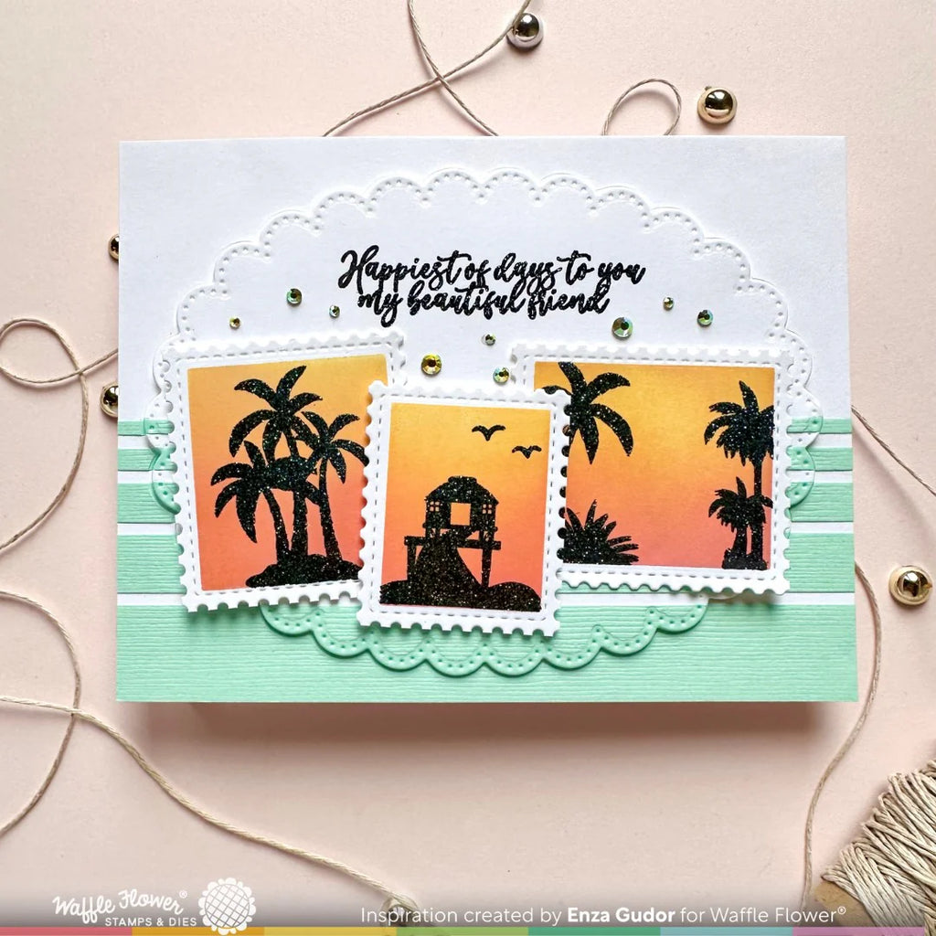 Waffle Flower Postage Collage Tropical Sunset Clear Stamps 422014 friend