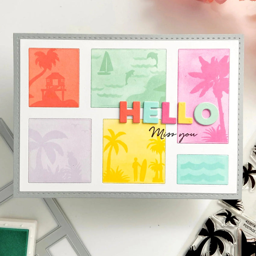 Waffle Flower Postage Collage Tropical Sunset Clear Stamps 422014 miss you