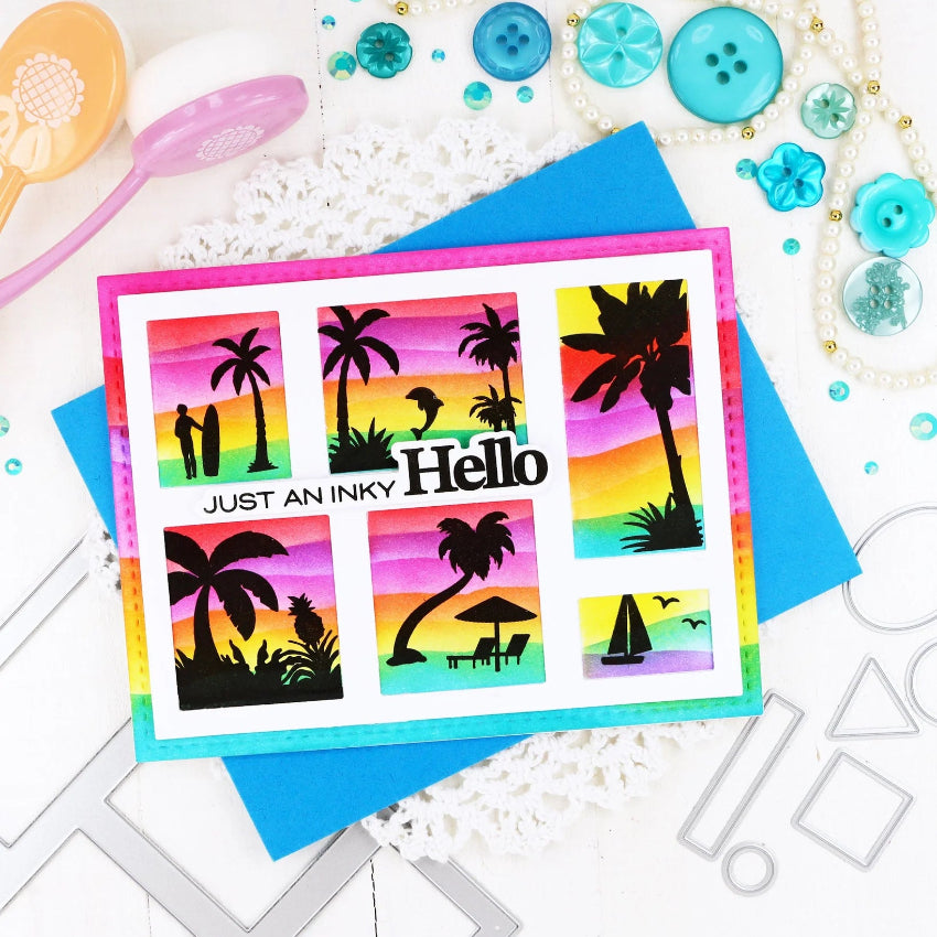 Waffle Flower Postage Collage Tropical Sunset Clear Stamps 422014r rainbow