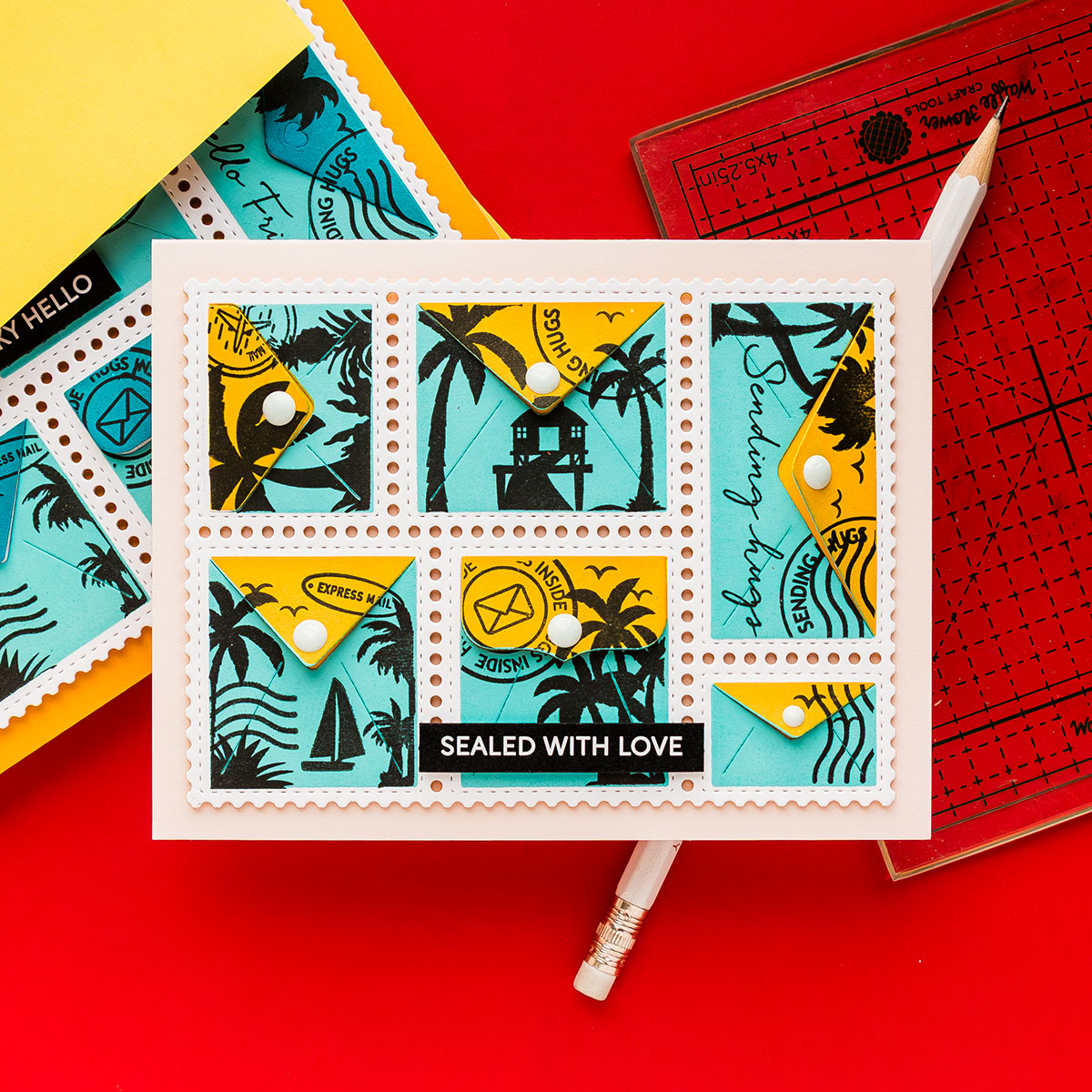 Waffle Flower Postage Collage Tropical Sunset Clear Stamps 422014 sealed with love | color-code:ALT01