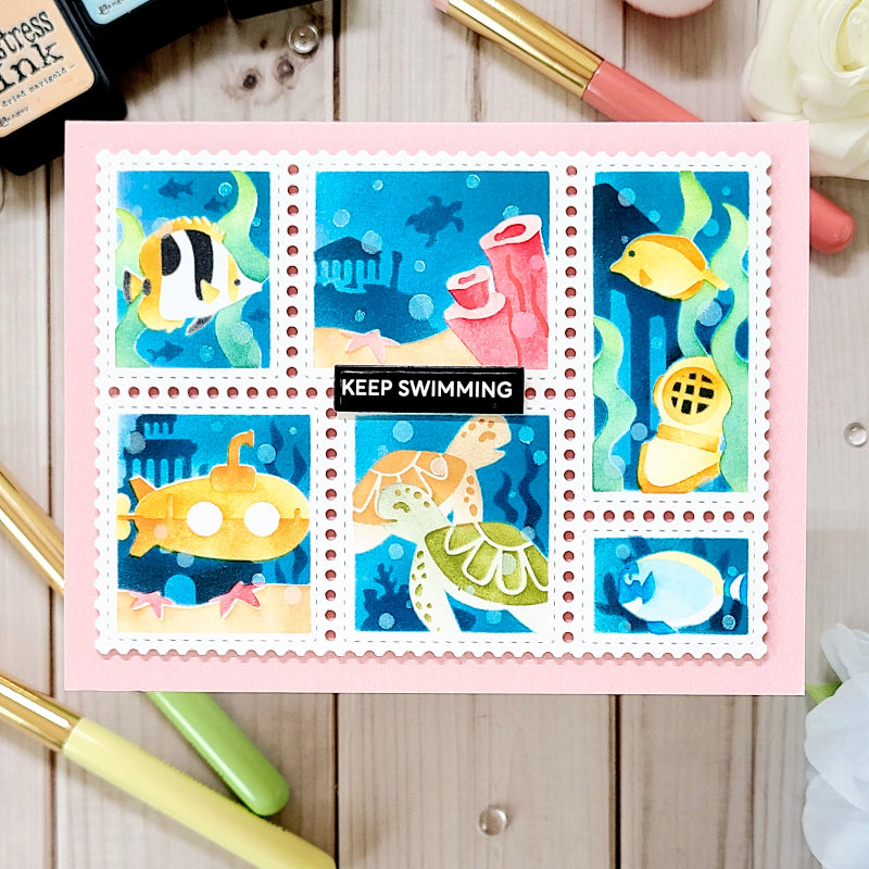 Waffle Flower Postage Collage Under the Sea Stencils 422421 submarine