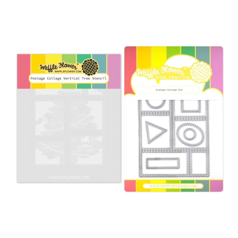 Waffle Flower Postage Collage Vertical Tree Stencil and Die Set