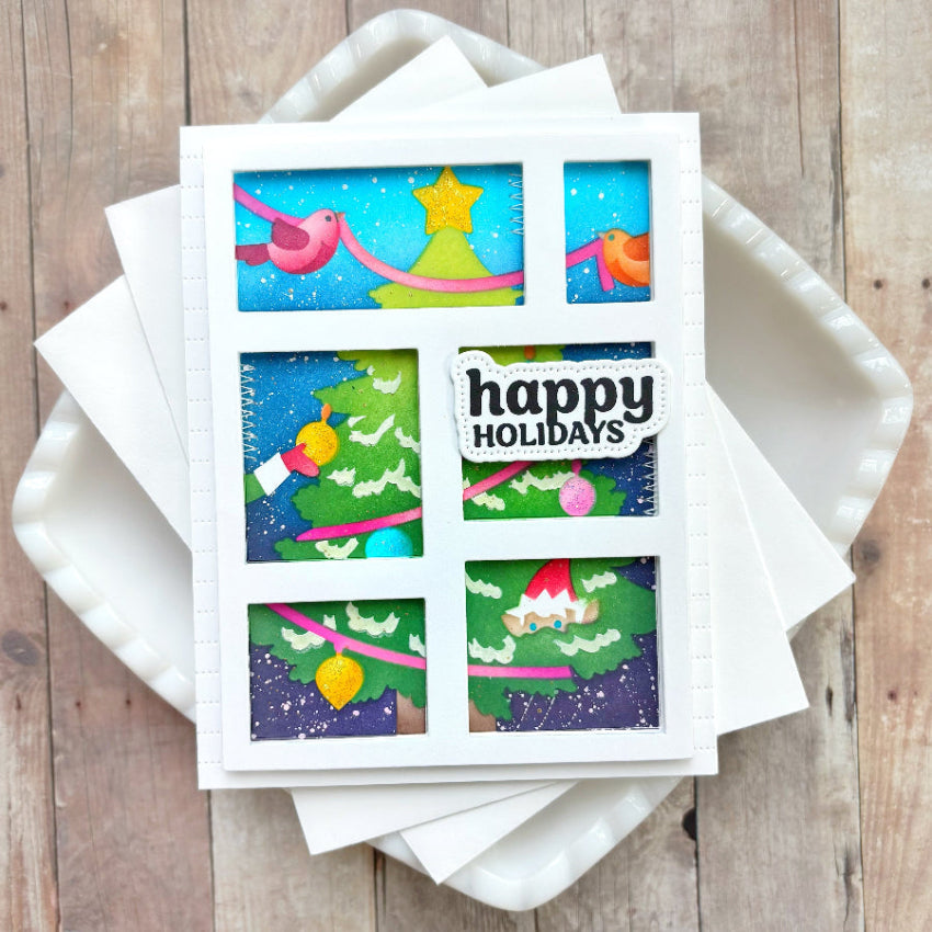 Waffle Flower Postage Collage Vertical Tree Stencil and Die Settree