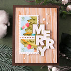 Waffle Flower Postage Collage Vertical Tree Stencil and Die Set woodgrain