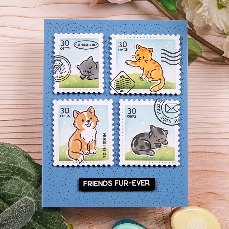 Waffle Flower Postage Collage Wavy Lines Stencils 422406 cute cats