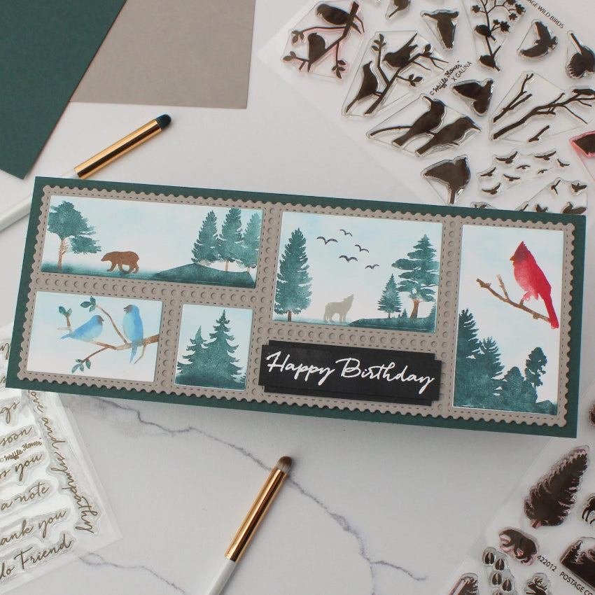 Waffle Flower Postage Collage Wild Birds Clear Stamps 422011 happy birthday