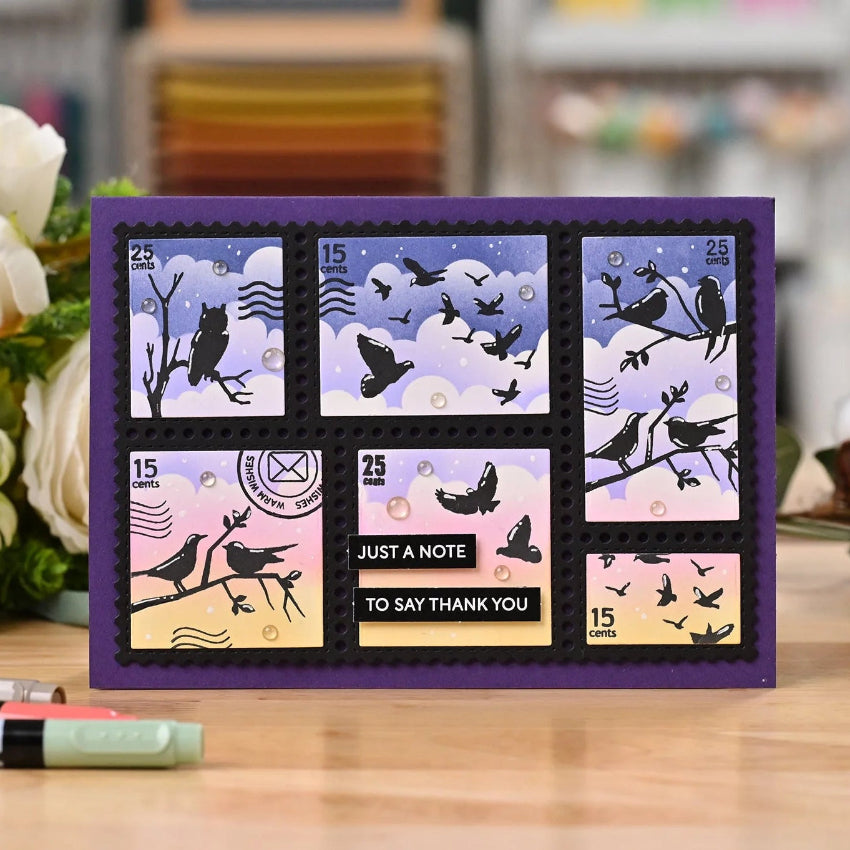 Waffle Flower Postage Collage Wild Birds Clear Stamps 422011 purple
