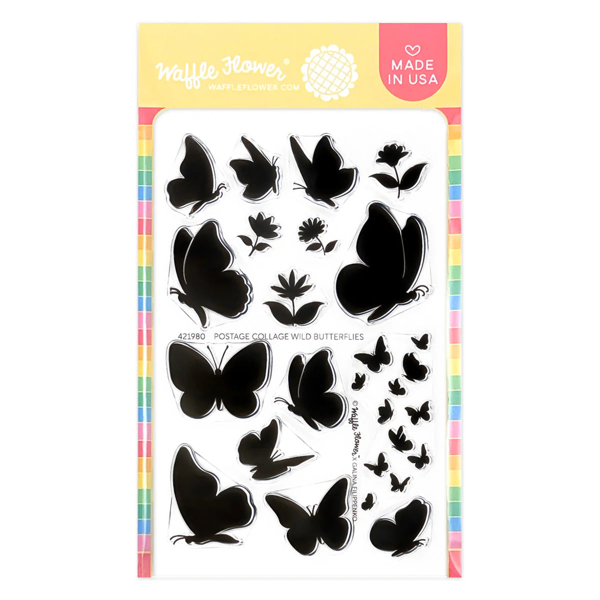 Waffle Flower Postage Collage Wild Butterflies Clear Stamps 421980