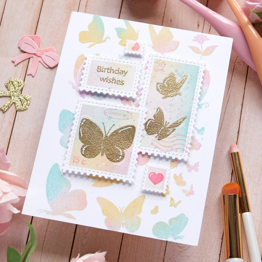 Waffle Flower Postage Collage Wild Butterflies Clear Stamps 421980 birthday wishes