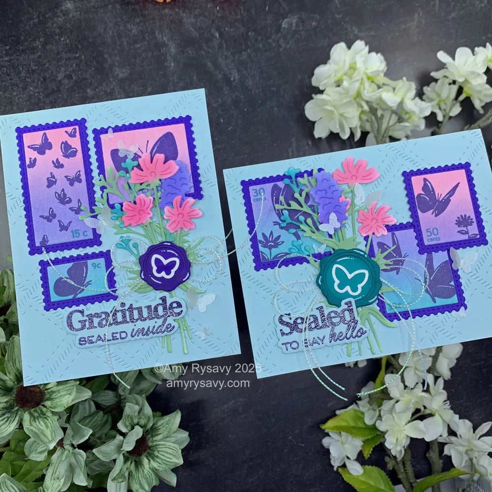 Waffle Flower Postage Collage Wild Butterflies Clear Stamps 421980 gratitiude | color-code:ALT01