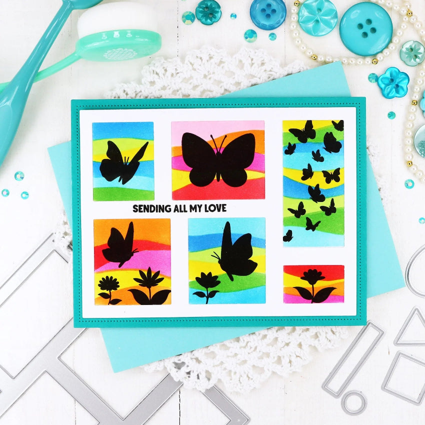 Waffle Flower Postage Collage Wild Butterflies Clear Stamps 421980 sending love