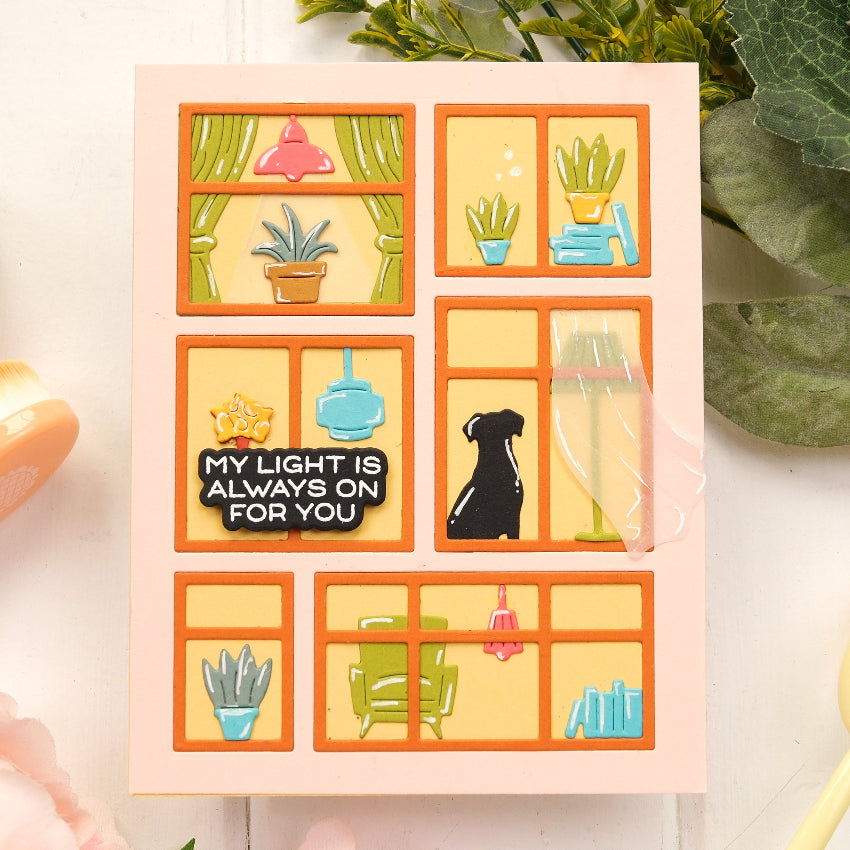 Waffle Flower Postage Collage Window Add-ons Dies 422355 dog silhouette card