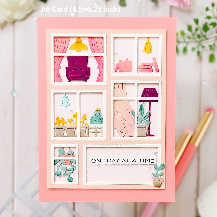 Waffle Flower Postage Collage Window Add-ons Dies 422355 one day at a time card