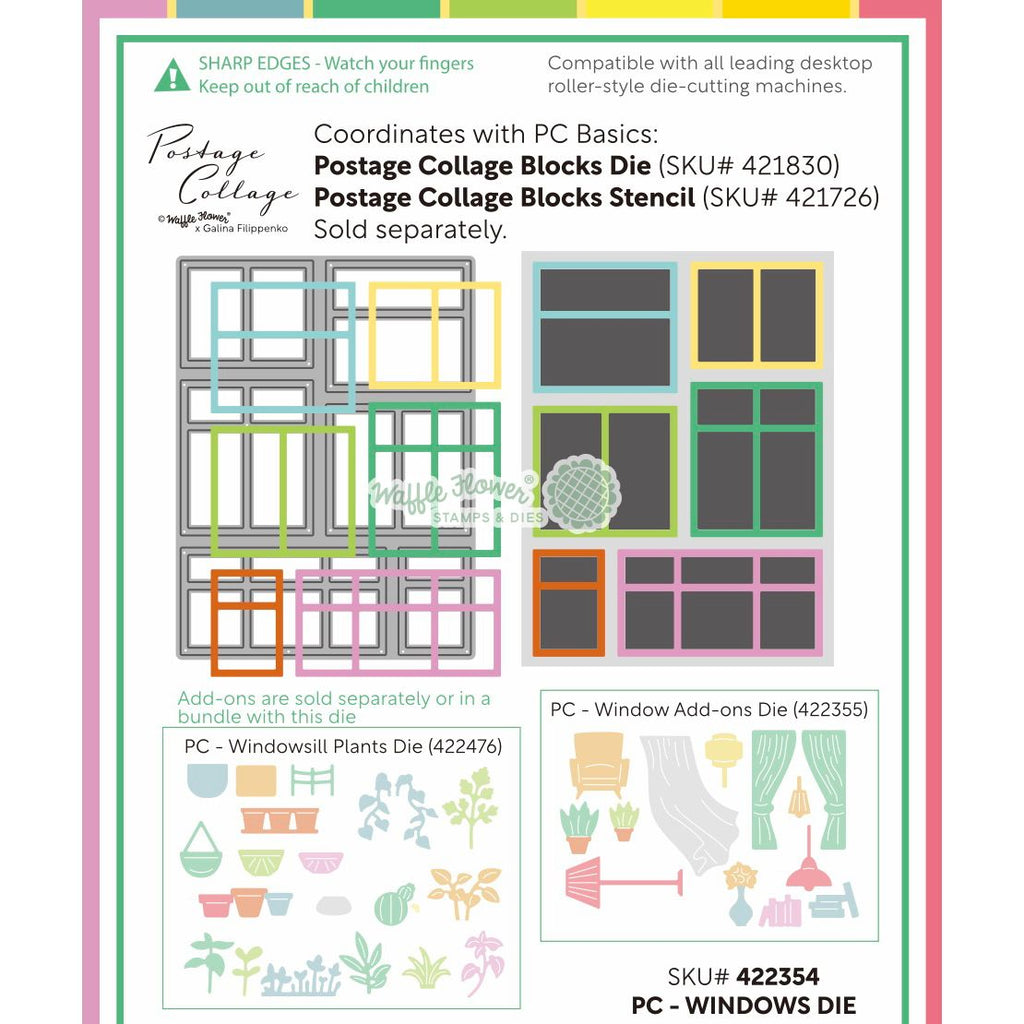 Waffle Flower Postage Collage Windows Die 422354 add on dies ideas