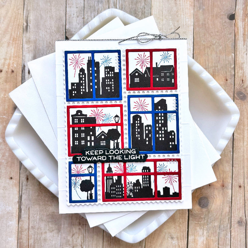 Waffle Flower Postage Collage Windows Die 422354 fireworks card