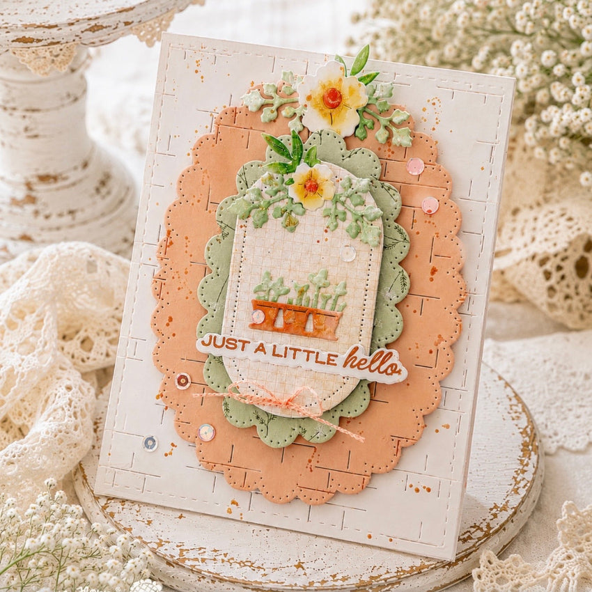 Waffle Flower Postage Collage Windowsill Plants Dies 422476 a little hello card