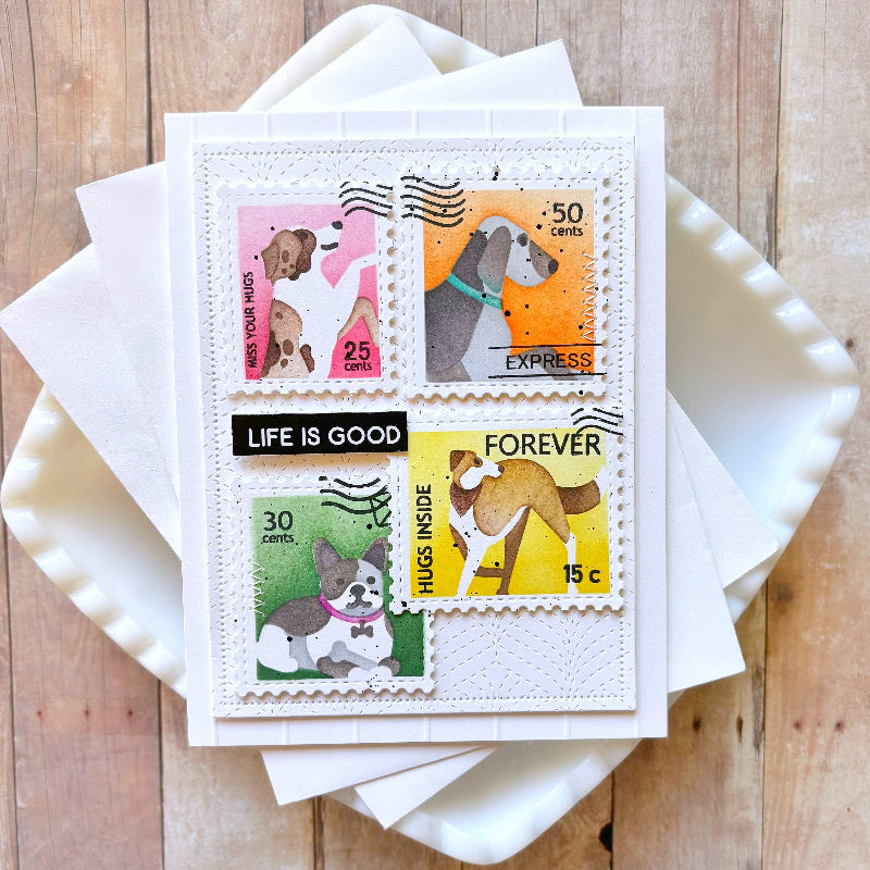 Waffle Flower Postage Collage Woof Stencils 422295 life is good