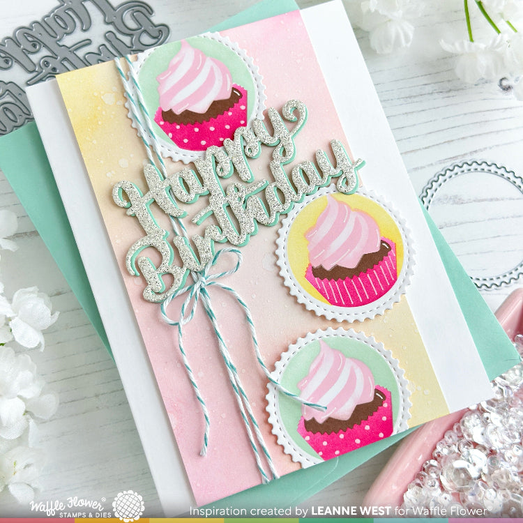Waffle Flower Postage Cupcake Die n stencil Set 421979 happy birthday