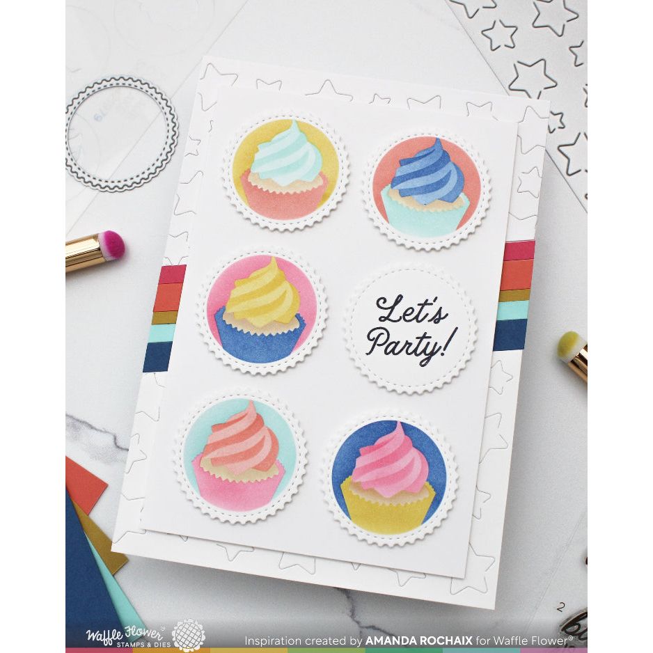 Waffle Flower Postage Cupcake Die n stencil Set 421979 let's party