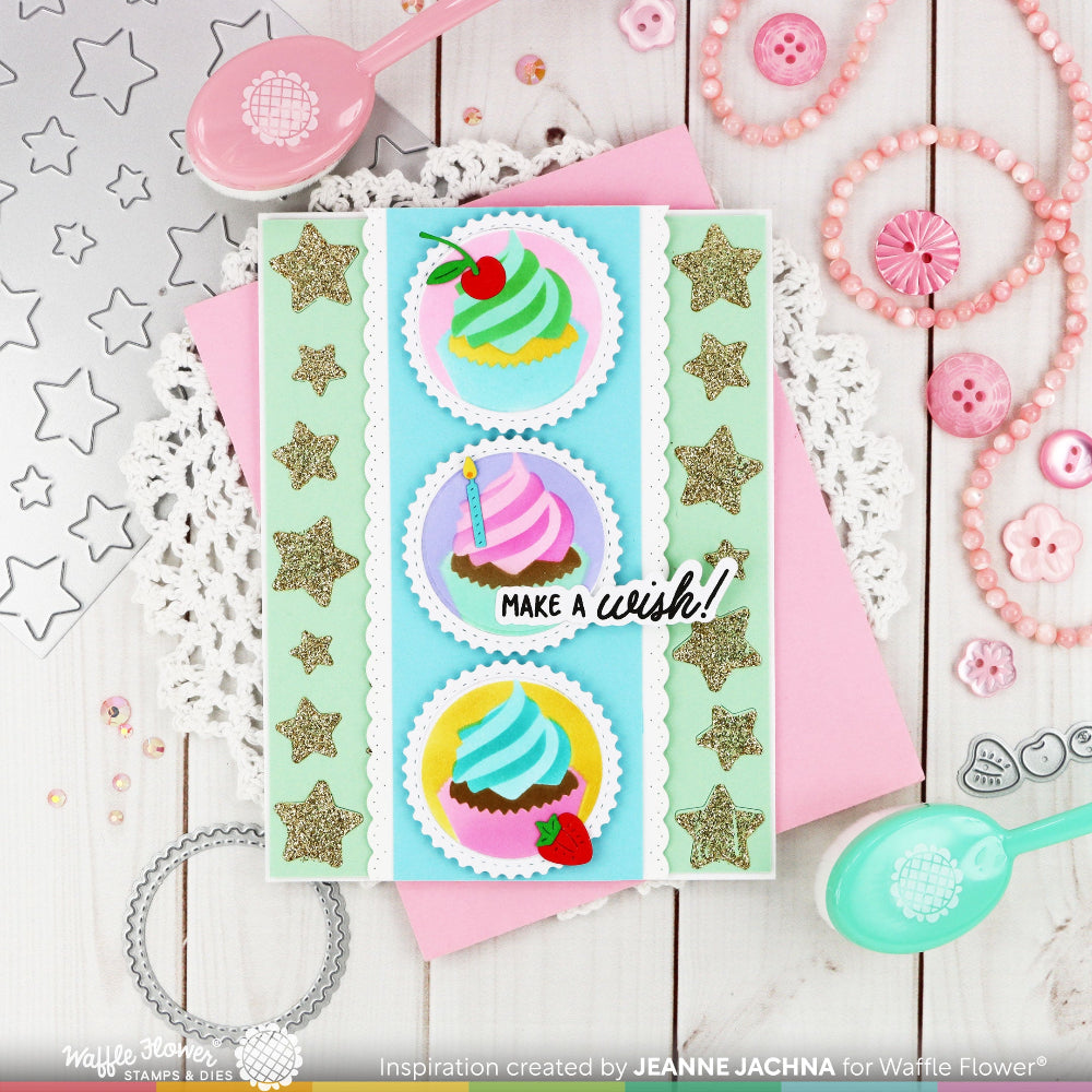 Waffle Flower Postage Cupcake Die n stencil Set 421979 stars