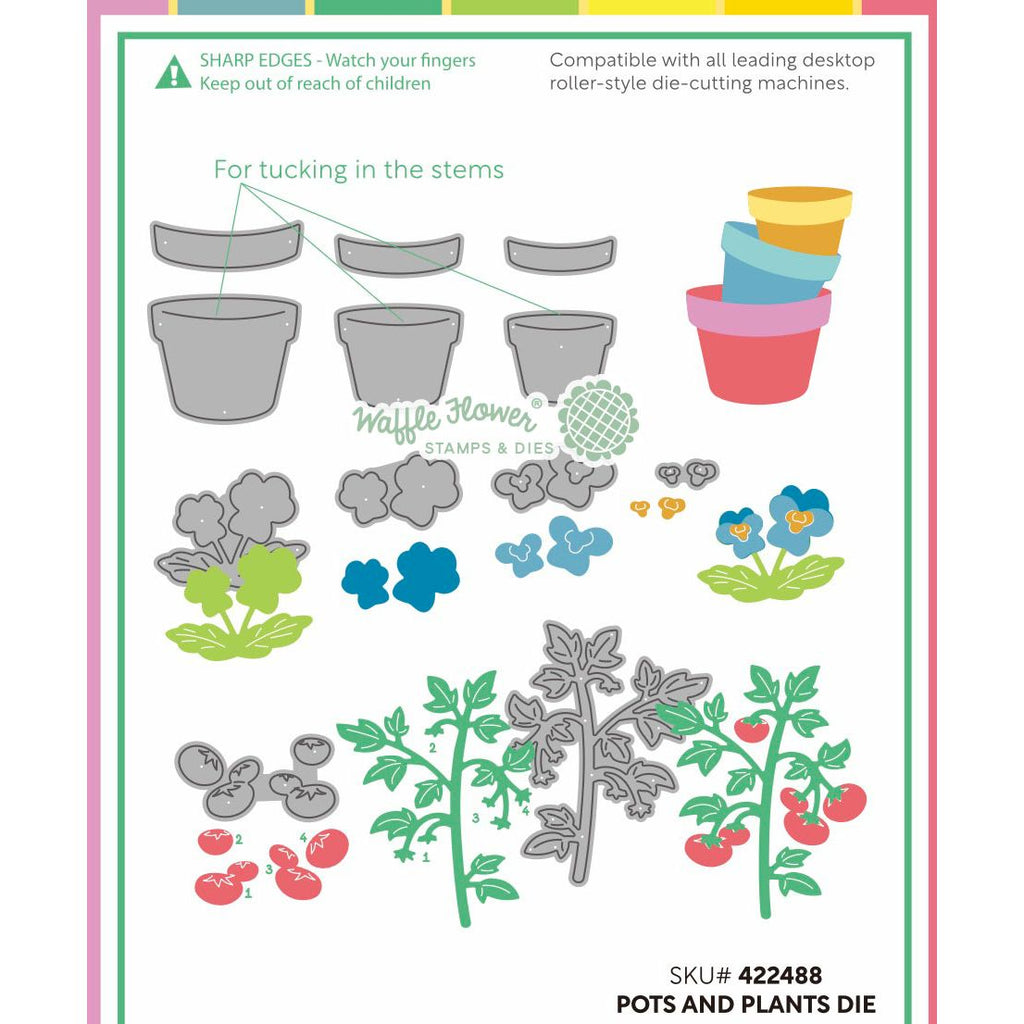 Waffle Flower Pots and Plants Dies 422488 layering sheet