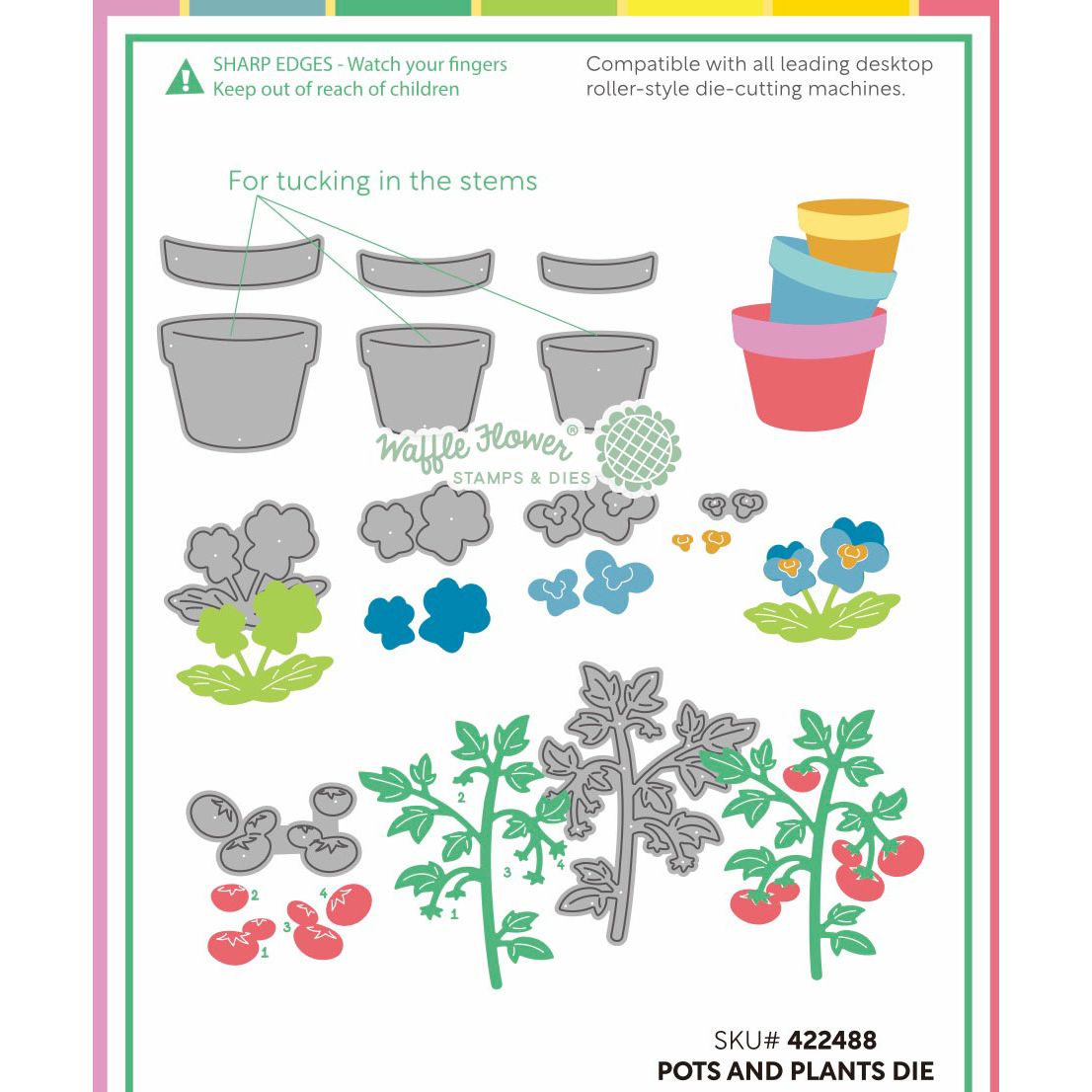 Waffle Flower Pots and Plants Dies 422488 layering sheet
