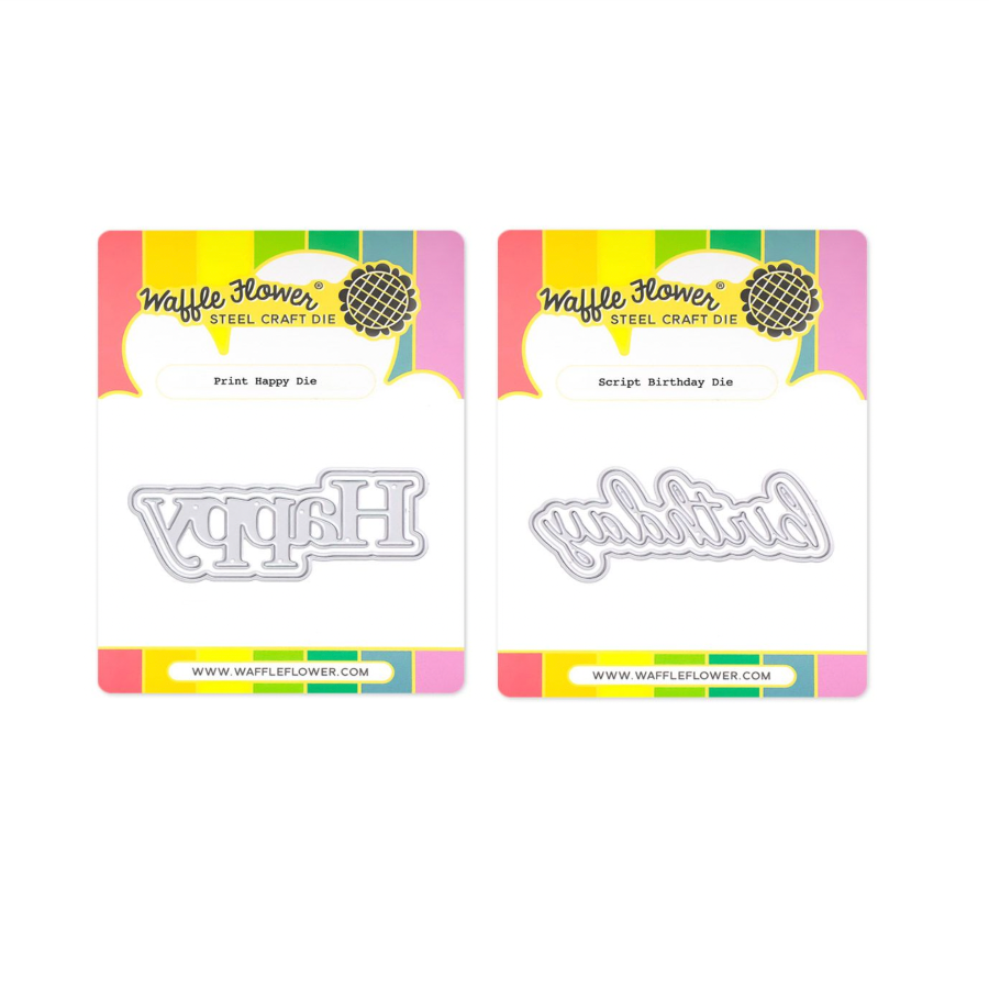 Waffle Flower Print Happy and Script Birthday Die Set