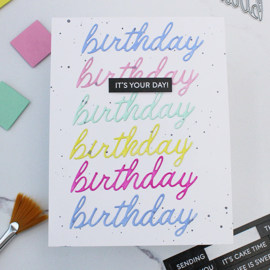 Waffle Flower Print Happy and Script Birthday Die Set it's your day