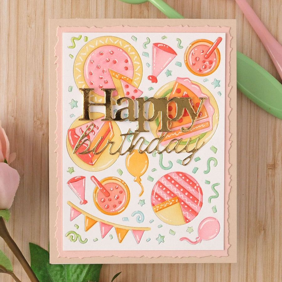 Waffle Flower Print Happy and Script Birthday Die Set party