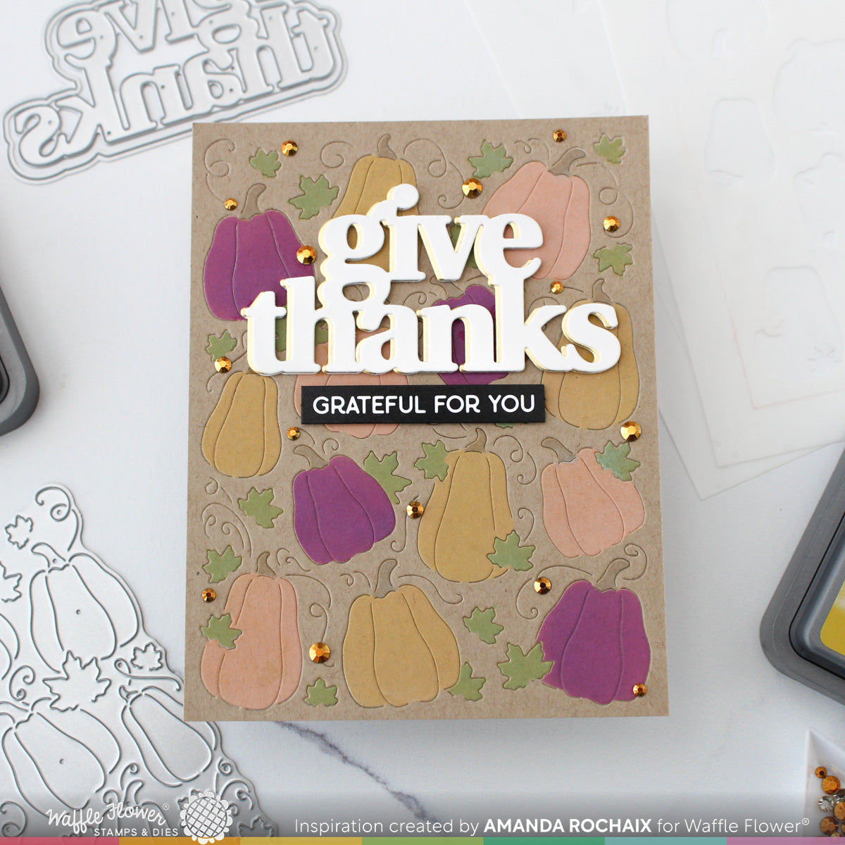 Waffle Flower Pumpkin Patch Panel Die and Stencils Set give thanks