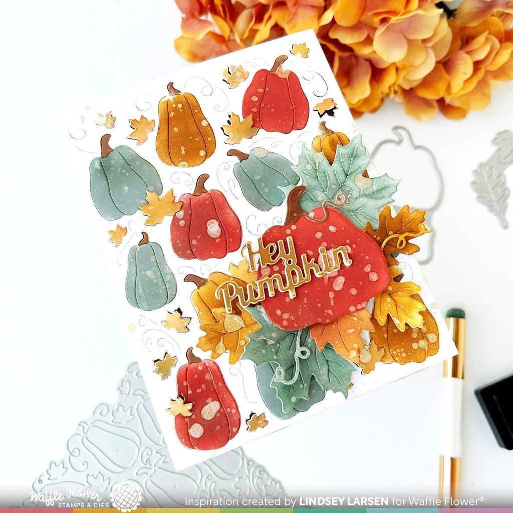 Waffle Flower Pumpkin Patch Panel Die and Stencils Set leaves