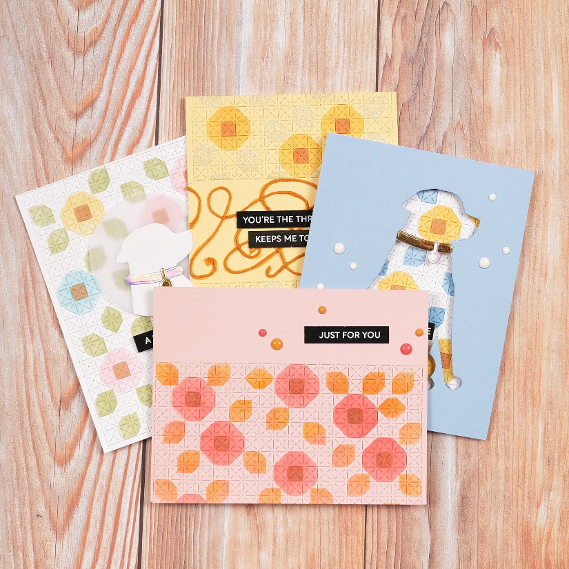 Waffle Flower Quilted Floral Stencils and Tiny Square Texture Die Set cards